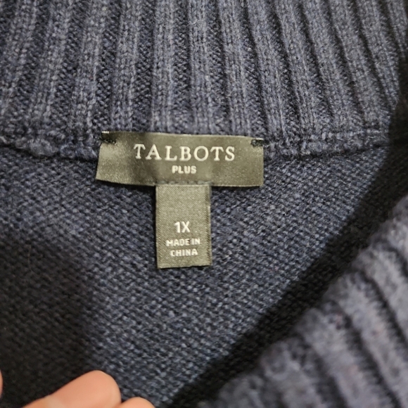 Talbots Knit Sweater Women Sz 1X Button Mock Neck Golden Sequin Deer Christmas - Picture 2 of 9